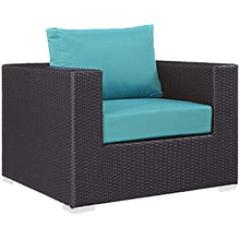 Modway Convene Wicker Rattan 5-pc Outdoor Patio Sectional Set with Fire Pit in Espresso Turquois
