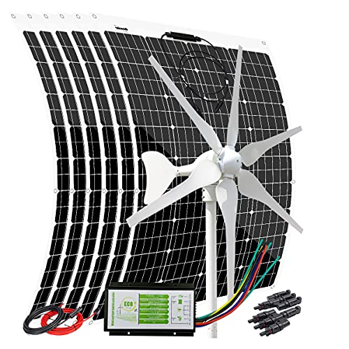 1120W 24 Volt Solar Wind Power Kit for Cabin: 400 Watt Wind Turbine Generator + 720W Monocrystalline Flexible Solar Panels + Solar Wind Hybrid Controller + Cable