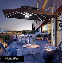 LOERSS 9.8ft Solar LED Cantilever Patio Umbrella,Square Cantilever Patio Umbrella,360-Degree Rotation Offset Market Umbrella,can Tilt,with Lights,Outdoor Sun Shade for Backyard(3m/9.8ft,咖)
