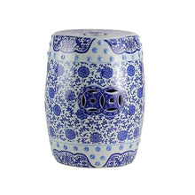 LINKIO Garden Stool Decorative Garden Stools Blue and White Tangled Lotus with Coin Hole Cool Stool Ceramic Pier Bathroom Shoe Bench Home Living Room Craft Bottle Ornaments Ottomans
