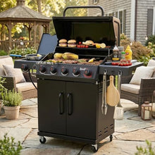 Feasto 5 Burner Propane Gas Grill with Side Burner and Sear Burner, Black
