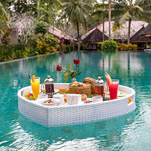 ERoomQ Floating Tray for Pool Hot Tub Breakfast Water Basket Bamboo - Outdoor Rattan Serving Swimming Pool Floating Food Tray Waterproof Durable (White)