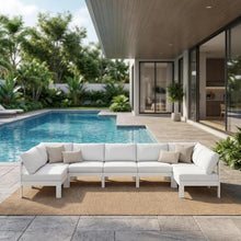 Outdoor Escape White Fabric Patio Modular Sectional, Contemporary Design, Weather-Resistant Upholstery, Spacious Seating for Outdoor Living