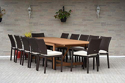 Amazonia Jefferson 13-Piece Patio Dining Table Set Brown - Teak Finish