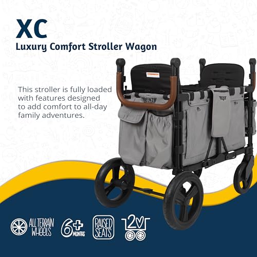 Keenz Luxury Comfort Stroller Wagon Foldable Double Seater Adjustable Canopy Gray