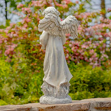 Zaer Ltd. 39" Tall Magnesium Angel Statue Figurines for Outdoor and Indoor Use (Holding a Bouquet of Flowers Sopia, Antique White)