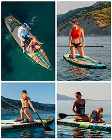 HICOO Inflatable Paddle Board with Kayak Seat, Double Blade Paddle, Waterproof Bag - Wooden Dark Blue