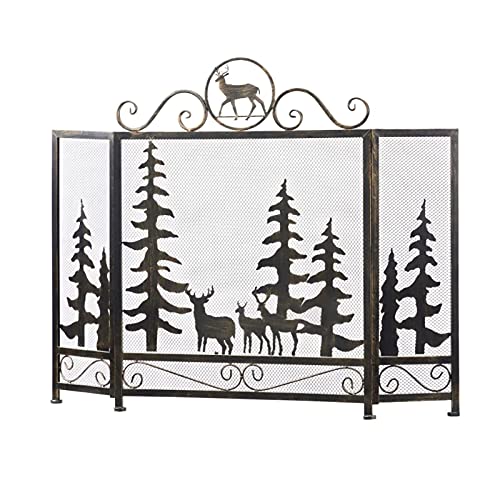 EliteBloom Fireplace Screen Guard, Fire Guard 3 Panel Folding Fire Guard Fire Place Guard Fire Screenflame Guard Decorative 3 Panel Folding Design, Bronze,