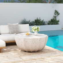 35" Indoor Round Coffee Table, Waterproof Coffee Table Modern MgO Cement Design End Tables for Living Room, Patio Outdoor Coffee Tables for Garden, Backyard, Balcony, White