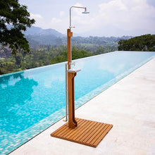 Cambridge Casual Dussi Teak Wood Outdoor Freestanding Pool Shower, Teak Wood, Adjustable Outdoor Head Rain Shower, Perfect for Pool, Beach, and Backyard