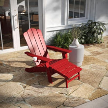 Taylor & Logan Nellis Adirondack Chair with Cup Holder and Pull Out Ottoman, All-Weather HDPE Indoor/Outdoor Lounge Chair in Red, Set of 2