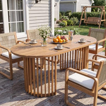 Christopher Knight Home Ada Acacia Wood Outdoor Dining Table, Patio Dinner Table for 6, Oval Dining Table with Vertical Slatted Leg for Garden, Spacious Table for Patio Furniture Set, Light Teak