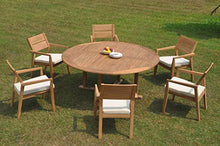7 PC A Grade Outdoor Patio Teak Dining Furniture Set - 72" Round Table & 6 Cellore Stacking Arm Chairs