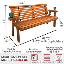 Amish Casual Heavy Duty Pressure Treated 5 Foot Outdoor Garden Bench with Cup Holders - Amish Crafted Roll Back Design in Cedar Stain, 700 Lb Weight Capacity