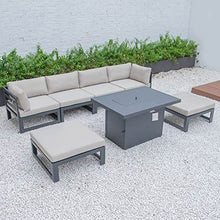 LeisureMod Chelsea Outdoor Patio 7-Piece Conversation Set with Fire Pit Table Beige