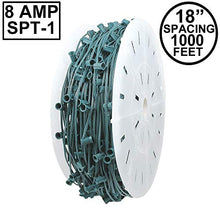 Novelty Lights 1,000 Feet C7/E12 Socketed Wire Spool, 18 Inch Spacing, Green Wire 8 Amp SPT-1 Commercial Grade Reel for Cutting Custom Lengths, Indoor/Outdoor Holiday Patio Pergola Lighting