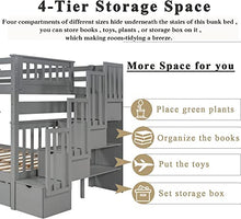 Harper & Bright Designs Full Over Full Bunk Beds with Stairs and Storage Drawers Grey