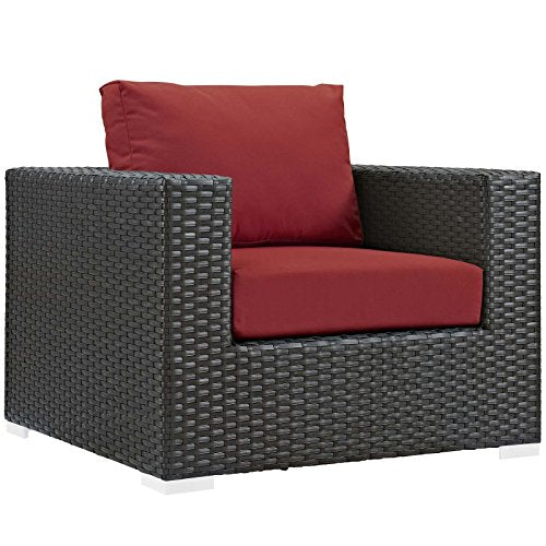 Modway EEI-1850-CHC-RED Sojourn Wicker Rattan Outdoor Patio Sunbrella Fabric, Armchair, Canvas Red
