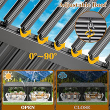 LEVELEVE 10' x 20' Louvered Pergola with Adjustable Roof & Drainage System, Weatherproof Outdoor Metal Gazebo with Curtains & Netting, Large Hardtop Canopy for Patio, Garden, Deck, Backyard