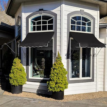 Awntech 10' Charleston (124.5"-24"-24") Sloped Fixed Awning with Scrolled Iron Arms, Black