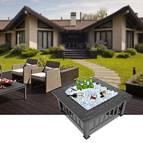 32" Outdoor Fire Pit 3 in 1 Metal Square Fire Pit Wood Burning Bonfire Stove for Patio Bonfire Backyard with Spark Screen, Poker, Cover
