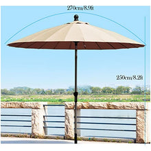 ARGENTFLUX 9ft/270cm Large Garden Parasol Outdoor Market Table Umbrella, Round Parasol with Tilt Adjustable and Crank, Aluminum Sunshade Umbrella(Khaki)