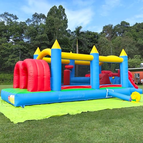 Okayego 24FT Commercial Grade Inflatable Obstacle Course with Slides Blue