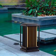 VELLOW Outdoor Post Lights,Square E27 External Pedestal Lamp,1 Pack Gate Bollard Pillar Light,Sand Textured Black With Imitation Marble Lampshade,Decorations Landscape Lighting For Patio Porch Railing