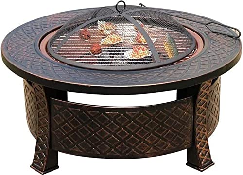 Garden Fire Pit Portable Grill Barbecue Rack Outdoor Fire Pit -32 Inch Large Bonfire Wood Burning Patio & Backyard Firepit for with Round Spark Screen for Camping Backyard