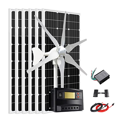 1000W Solar Wind Power Kit for Charging 12V Lead Acid Gel AGM SLA FLD Batteries: 1x 400W Wind Turbine with Controller + 6X 100W Solar Panel + Solar Controller for RV Boat Cabin Home