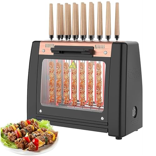 Electric Barbecue Grill, Electric Smokeless Barbecue Grill, 1200W Smokeless 360 ° Automatic Rotating Lamb Skewers Vertical Grill, Cooks Kebabs, Skewers and Roasts, 16 String, for Bonfire and Patio