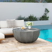 35" Indoor Round Coffee Table, Waterproof Coffee Table Modern MgO Cement Design End Tables for Living Room, Outdoor Patio Coffee Tables for Garden, Backyard, Balcony, Grey