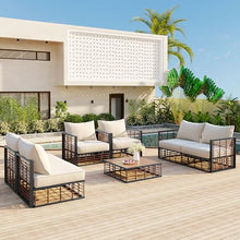 Spollowe 7-Piece Metal Patio Sectional Sofa Set with Table