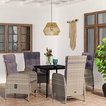 LKJVFCPW 5 Piece Outdoor Patio Dining Set, PE Rattan Garden Furniture with Glass Tabletop and Cushioned Chairs, Grey and Black
