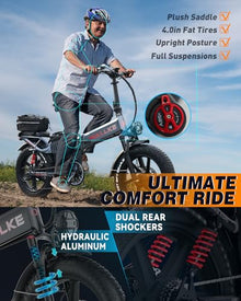 W Wallke Folding Electric Bike for Adults, 1750W Dual Motor, 48V 40Ah Long Range Ebike 20" Fat Tire Gray