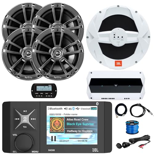 Enrock Marine 4" Color LCD Marine Stereo Receiver with 4x 6.5" Speakers, 10" Subwoofer & Amplifier, Chrome