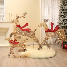 LuxenHome 3PC Lighted Rattan Reindeer Family Decoration