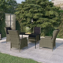 KUPTYERFG 5 Piece Garden Dining Set, Brown PE Rattan Patio Furniture Set with Rectangular Glass Top Table and Adjustable Reclining Chairs with Cushions for Backyard and Terrace