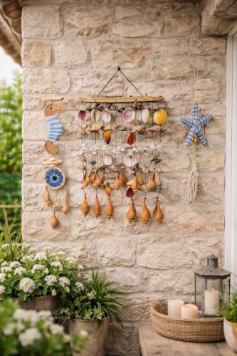 3 Piece Wind Chime Set Seahorse Starfish Hanging Decor for Garden Patio Balcony Outdoor Indoor Handcrafted Indonesian Art Peaceful Sound - Multicolor, 20x10 inch