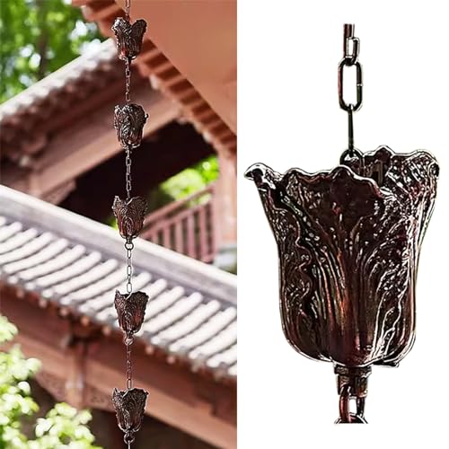 HCZKIUJ Decorative Rain Chains Waterfall, 10ft 12ft 15ft Rain Chains for Gutters for Heavy Rain, Outside Rain Catcher Chains for Porch Garden Decorative (Bronze 4.5m/14.7ft)