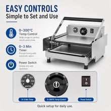 Stainless Steel Countertop Bun Grill Press, Commercial Double-layer Burger Bun Toaster, 0-3 Min Timer, 0-300°c Temp Control, With Nonstick Heating Plates, Adjustable 2-4 Cm Plate Gap