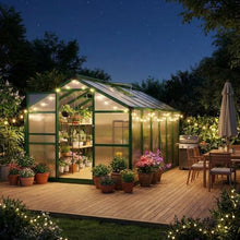 8x12 FT Greenhouse, Polycarbonate Walk-in Greenhouse for Outdoors with Roof Vent & Lockable Outward-Opening Swing Door, Heavy-Duty Aluminum Green House for Garden, Backyard, Patio, Lawn, Deep Green