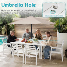 LUXOAK 7-Piece Outdoor Dining Set, 71" HDPE Table with 6 Chairs, Large Outside Patio Furniture with Umbrella Hole for Garden, Backyard, Poolside, White