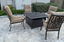 Santa Anita Outdoor Patio 4 Swivel Rocker Chairs and Square 42" Fire Pit Coffee Table Dark Bronze Cast Aluminum Premium Fabric Cushions
