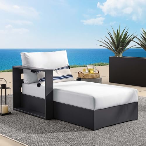 Modway Tahoe Aluminum Outdoor Chaise Lounge in Gray White with Weather-Resistant Cushions, Modular Left-Facing Patio Lounger for Pool Furniture or Sectional Sofa Set