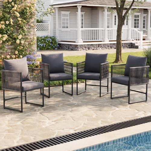 Garvee Set of 4 Patio Dining Chairs, Outdoor Seating for Backyard Black