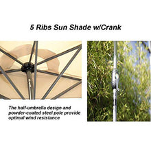 EUQKKWLOY Outdoor Patio 9' Half Round Umbrella,Wall Umbrella Sun Shade with 5 Ribs & Crank,Sun Shelter for Market Table Deck Garden Outdoor Parasol Portable Parasol