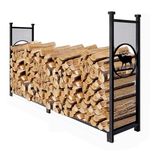 WXPWAMZ Oversized 96.9In Firewood Log Rack, Heavy Duty Wrought Iron Wood Stacker Holder For Outdoor Indoor Chimney/Hearth