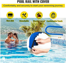 BSNANCA 2PCS Pool Rail, Pool Railing 304 Stainless Steel Pool Handrail with Blue Grip Cover Anti-Slip Pool Safety Handrails for Swimming Pool Sloped Entry Spa Water Park
