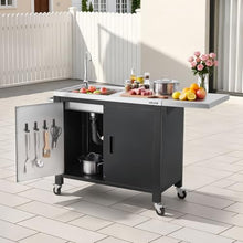 VEVOR Outdoor Grill Cart with Sink and Storage Cabinet, 52 Inch Grill Table, Waterproof Kitchen Island with Stainless Steel Top, Spice Rack, Wheel, Movable Food Prep Station for Patio Bar Backyard BBQ
